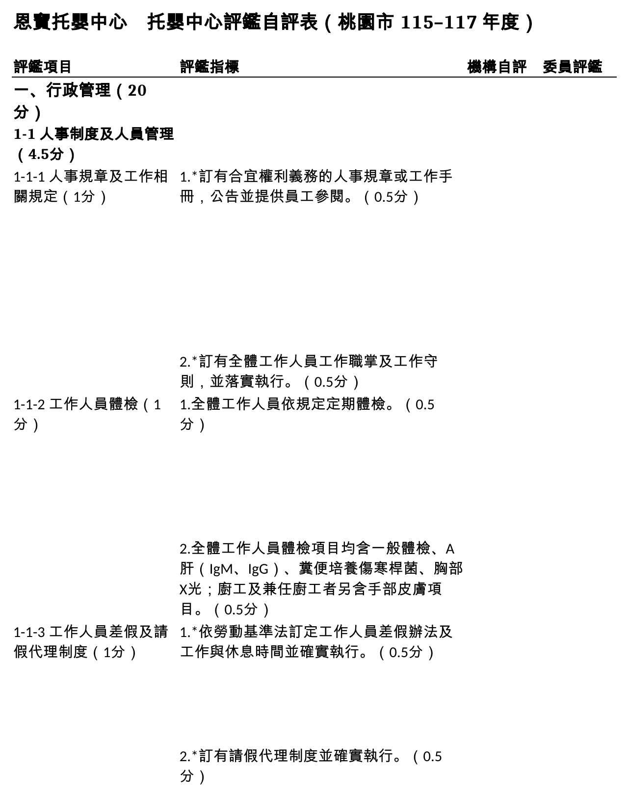 評鑑五欄式自評包