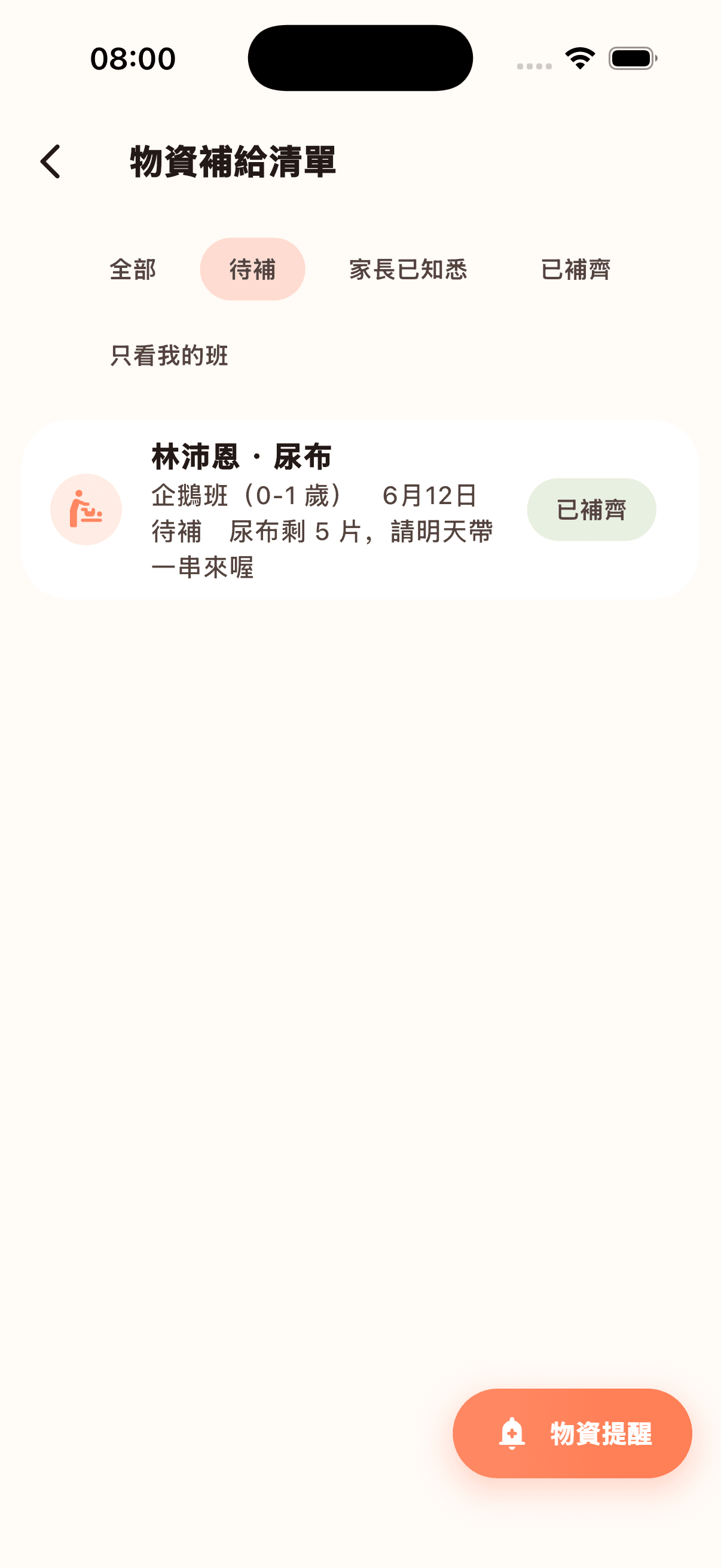 物資補給清單